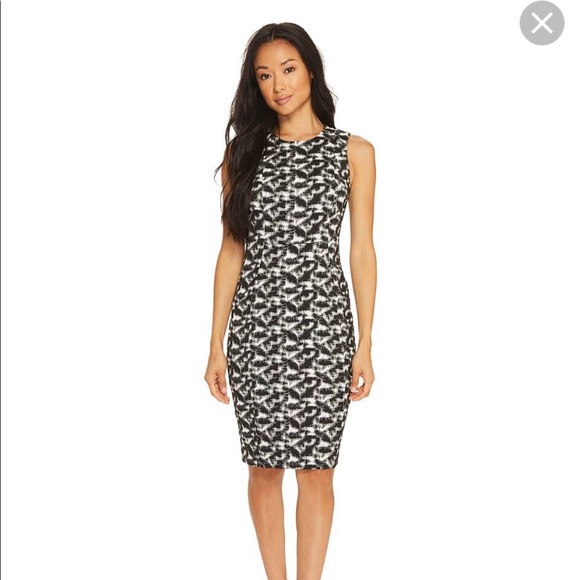 CALVIN KLEIN 14 Women's Abstract Sheath Dress Stretch Exposed Gold Zipper EUC - Picture 2 of 8